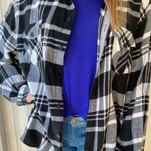 Black and white distressed women's flannel